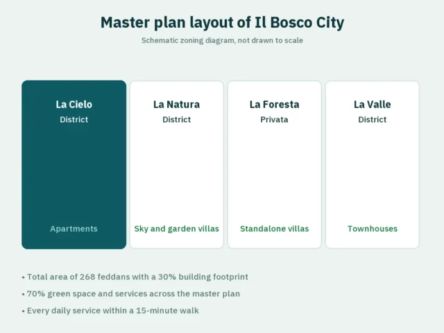 Master plan zoning of Il Bosco City in Mostakbal City